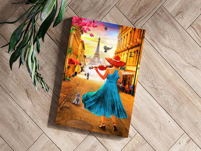Violinist In Teal Dress Paris Street Aluminum Print