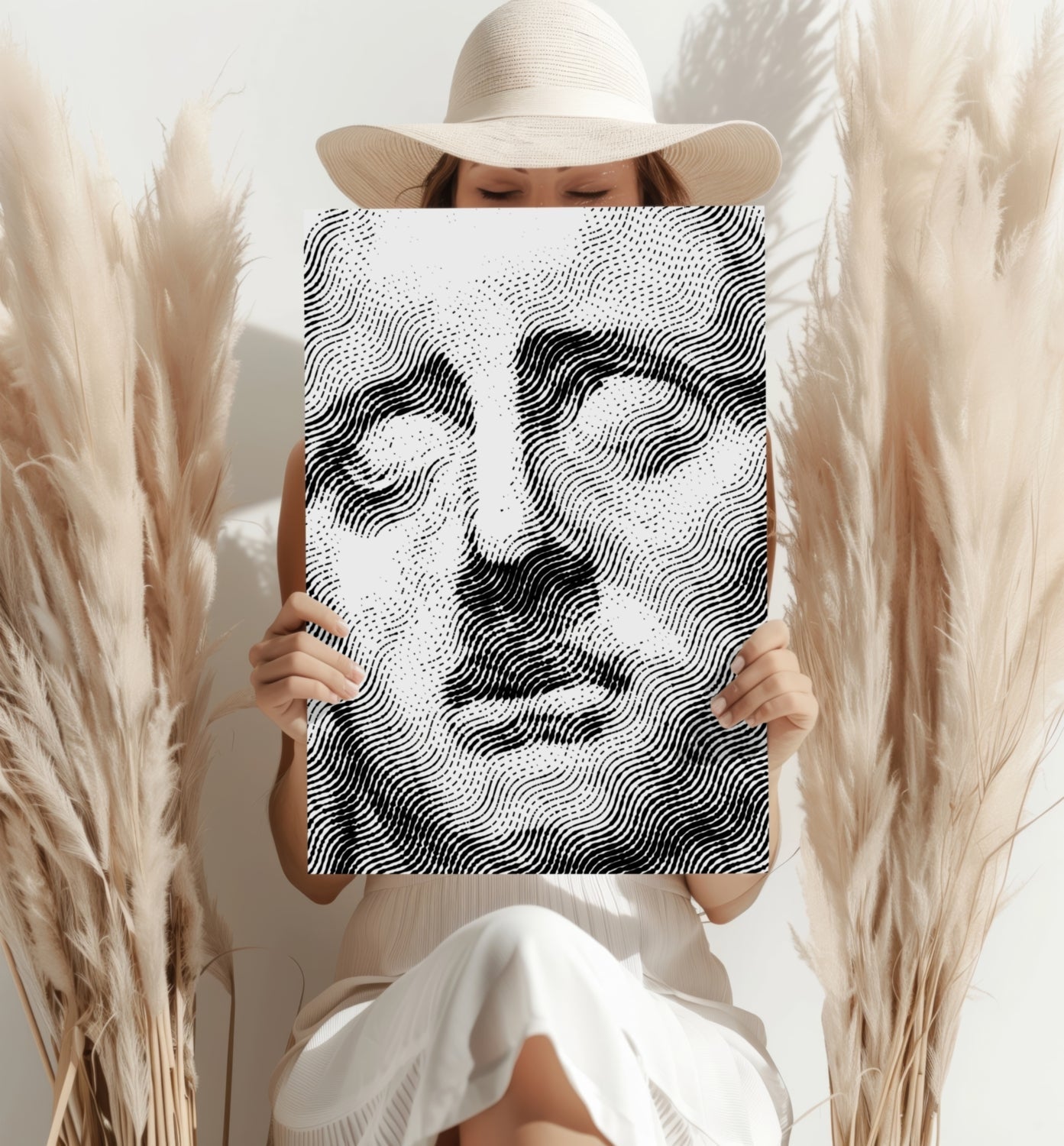 Wavy Line Serene Statue Aluminum Print