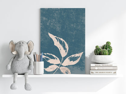 Cream Leaf Branch on Blue Grunge Aluminum Print