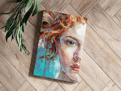 Teal Backdrop Copper Hair Woman Aluminum Print