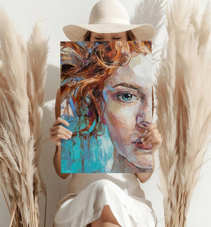 Teal Backdrop Copper Hair Woman Aluminum Print
