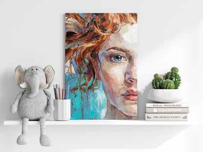 Teal Backdrop Copper Hair Woman Aluminum Print