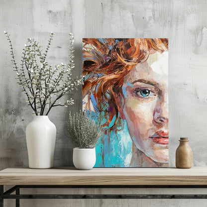 Teal Backdrop Copper Hair Woman Aluminum Print