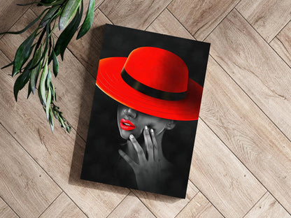 Woman with Red Hat Aluminum Print