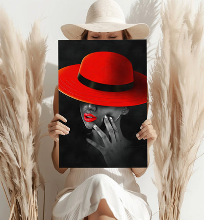 Woman with Red Hat Aluminum Print