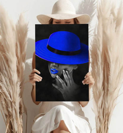 Woman with Blue Hat Aluminum Print