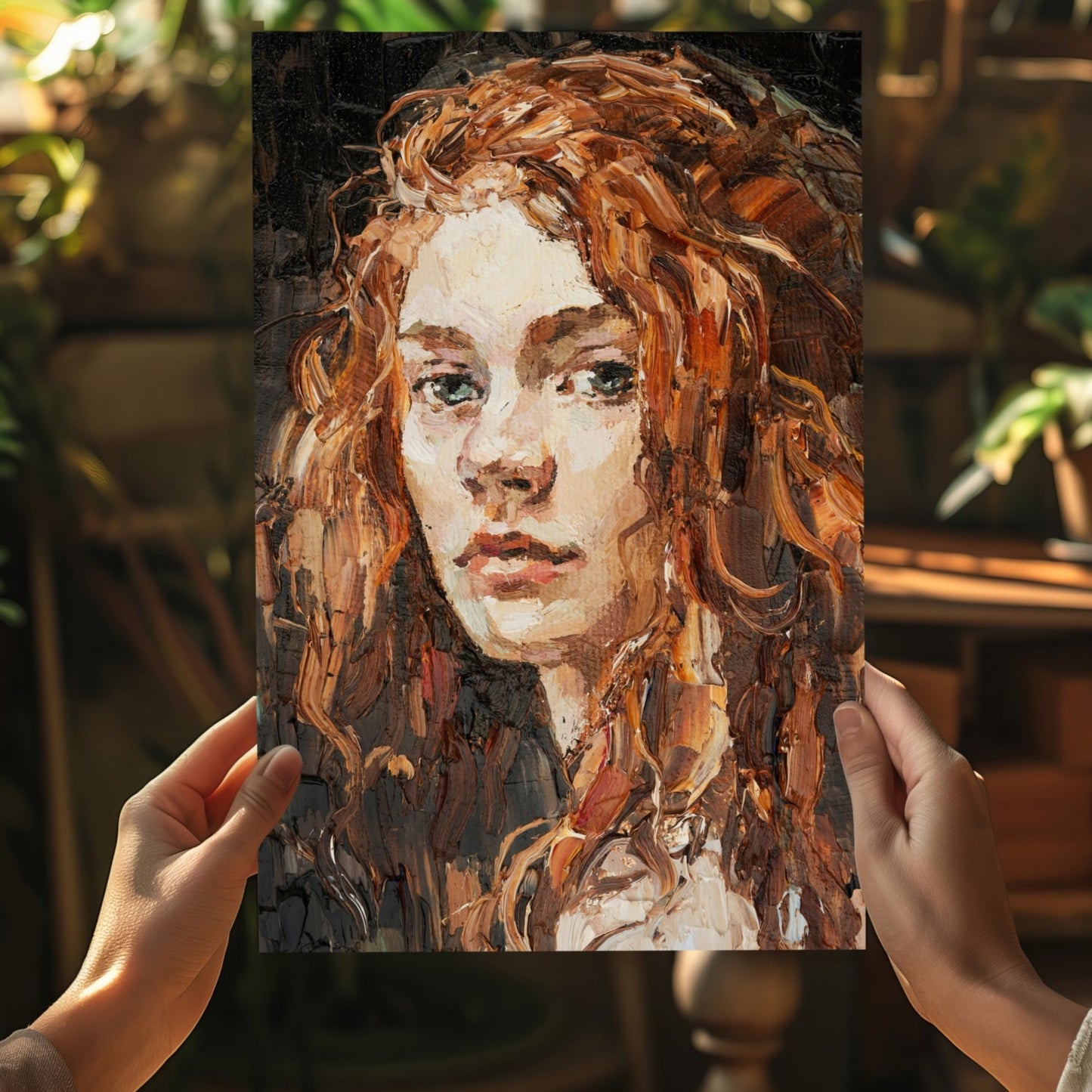 Ginger Curls Impasto Woman Portrait Aluminum Print