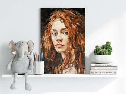Ginger Curls Impasto Woman Portrait Aluminum Print