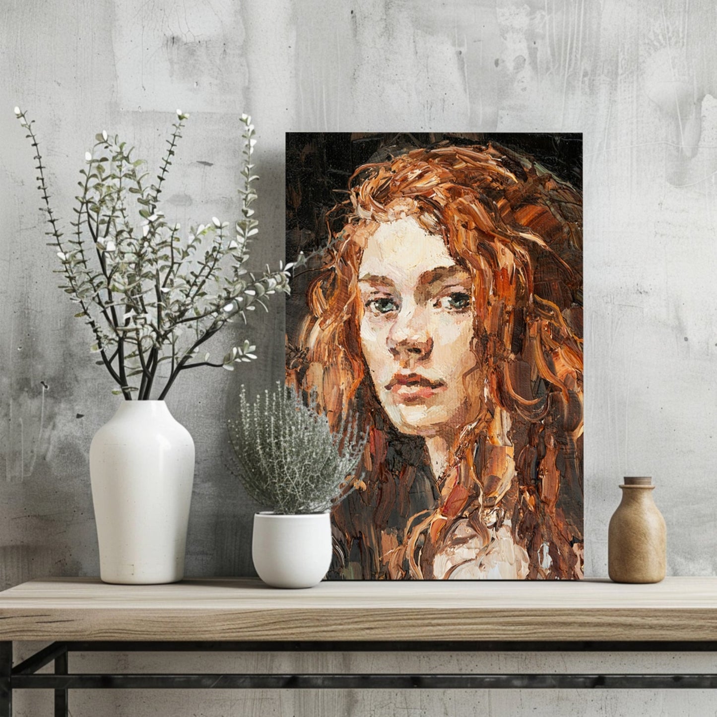 Ginger Curls Impasto Woman Portrait Aluminum Print