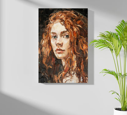Ginger Curls Impasto Woman Portrait Aluminum Print