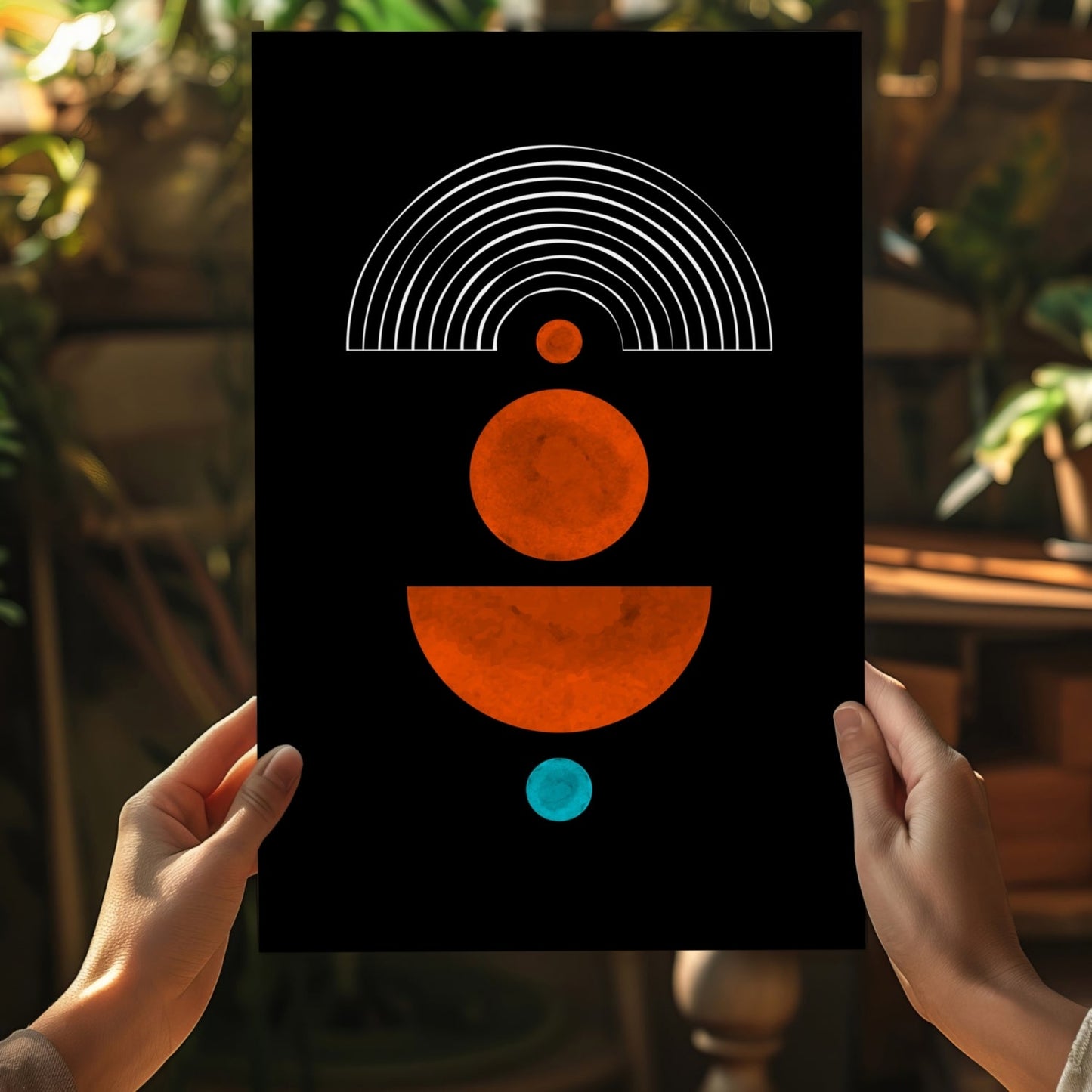 Orange Circles White Arch On Black Aluminum Print
