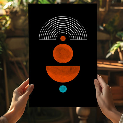 Orange Circles White Arch On Black Aluminum Print