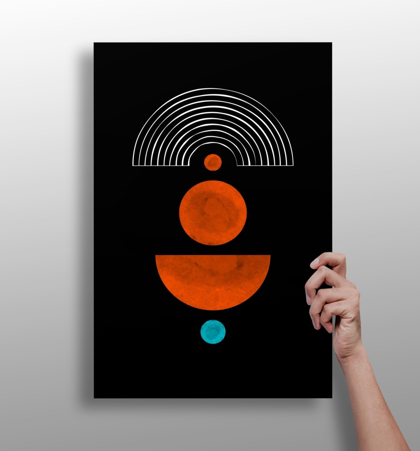 Orange Circles White Arch On Black Aluminum Print