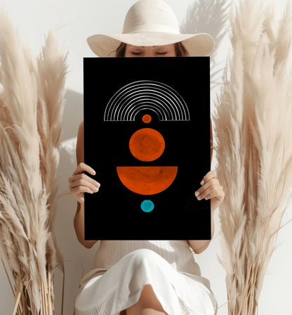 Orange Circles White Arch On Black Aluminum Print