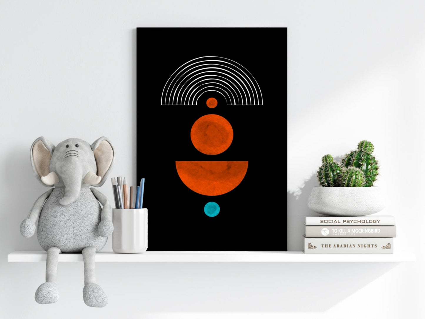 Orange Circles White Arch On Black Aluminum Print
