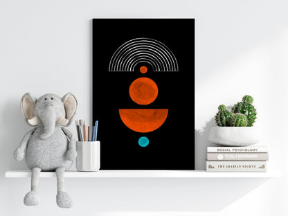 Orange Circles White Arch On Black Aluminum Print