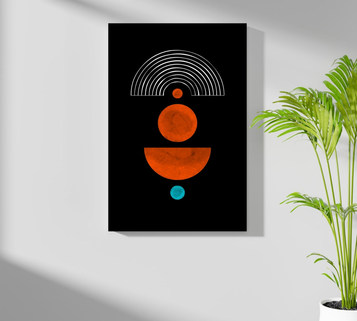 Orange Circles White Arch On Black Aluminum Print
