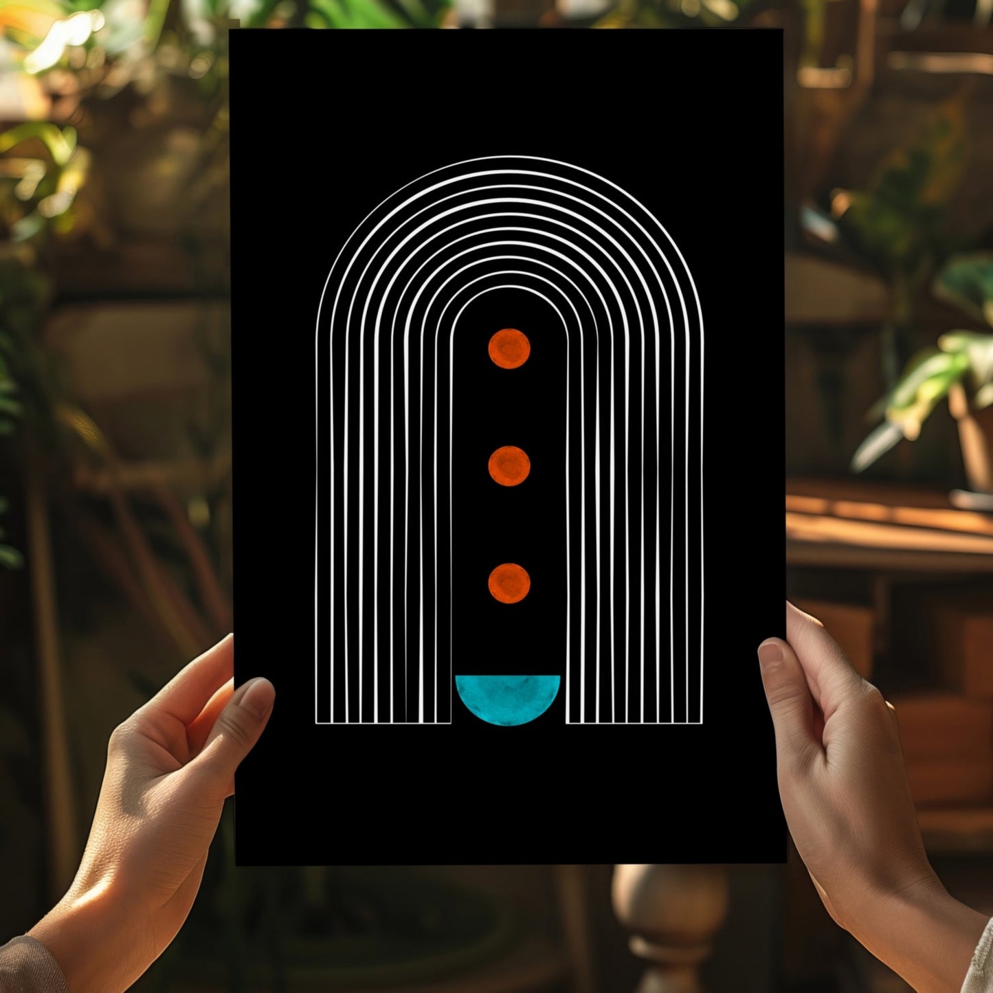 White Arch Tunnel Orange Dots Teal Moon Aluminum Print