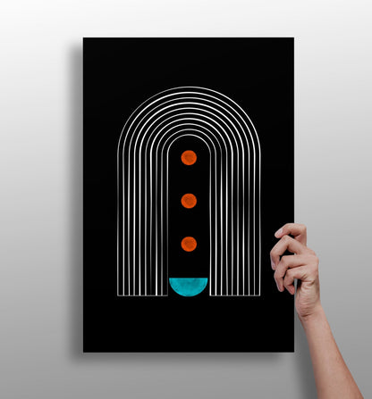 White Arch Tunnel Orange Dots Teal Moon Aluminum Print