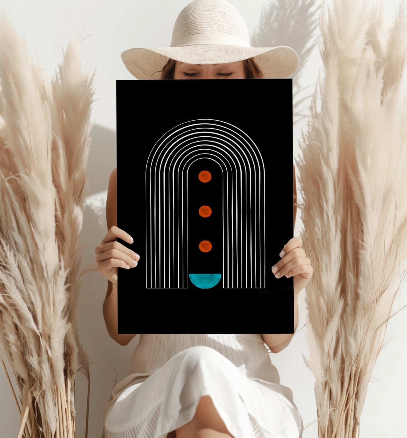 White Arch Tunnel Orange Dots Teal Moon Aluminum Print
