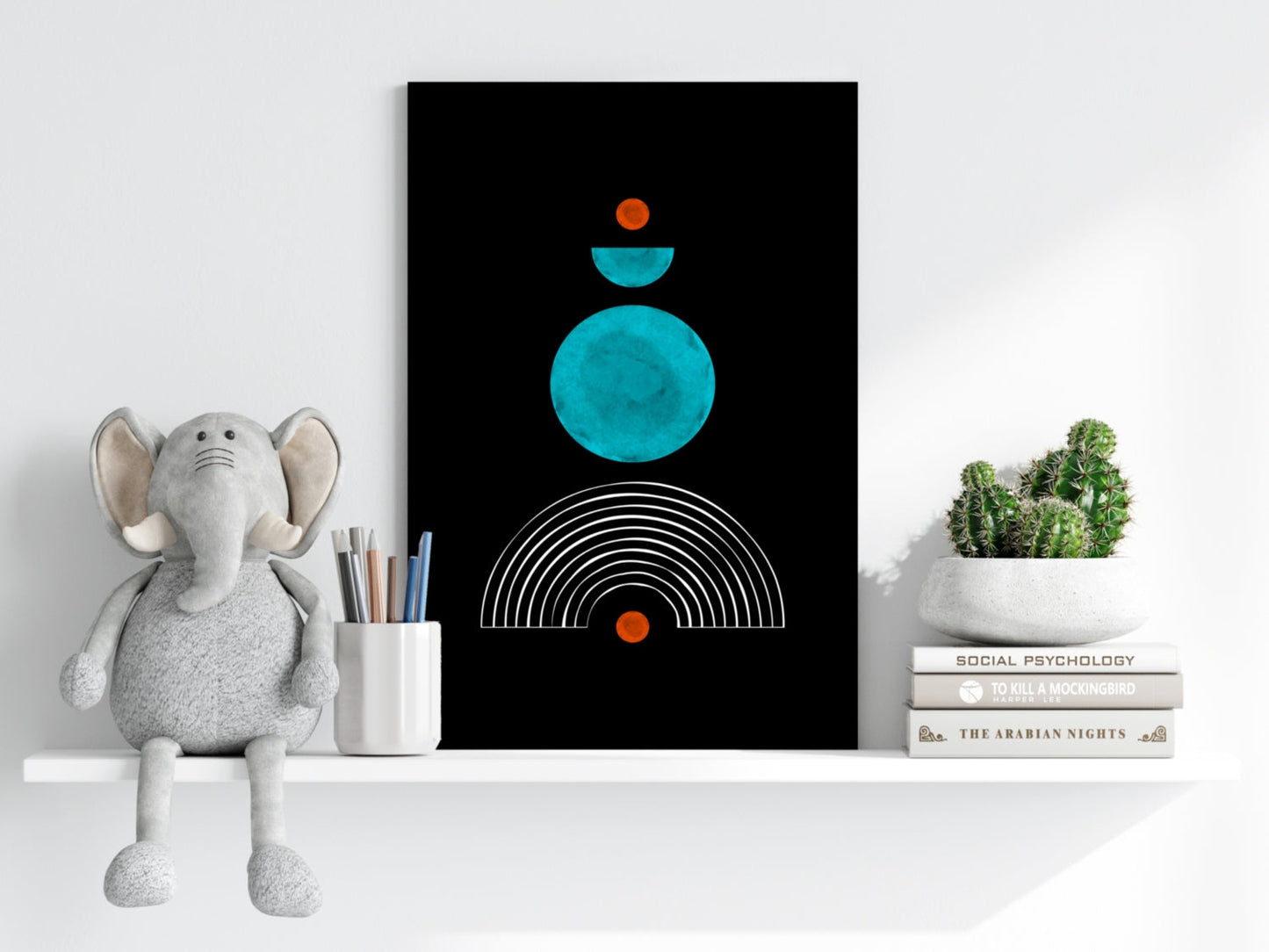 Teal Circle Stack Over White Arch Aluminum Print