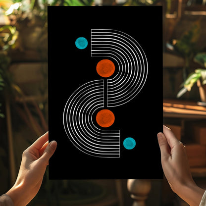 White S Curve Arches Orange Teal Dots Aluminum Print