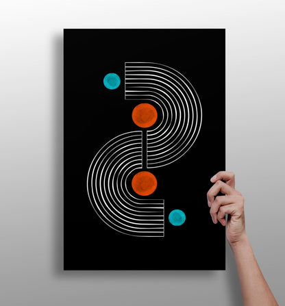 White S Curve Arches Orange Teal Dots Aluminum Print