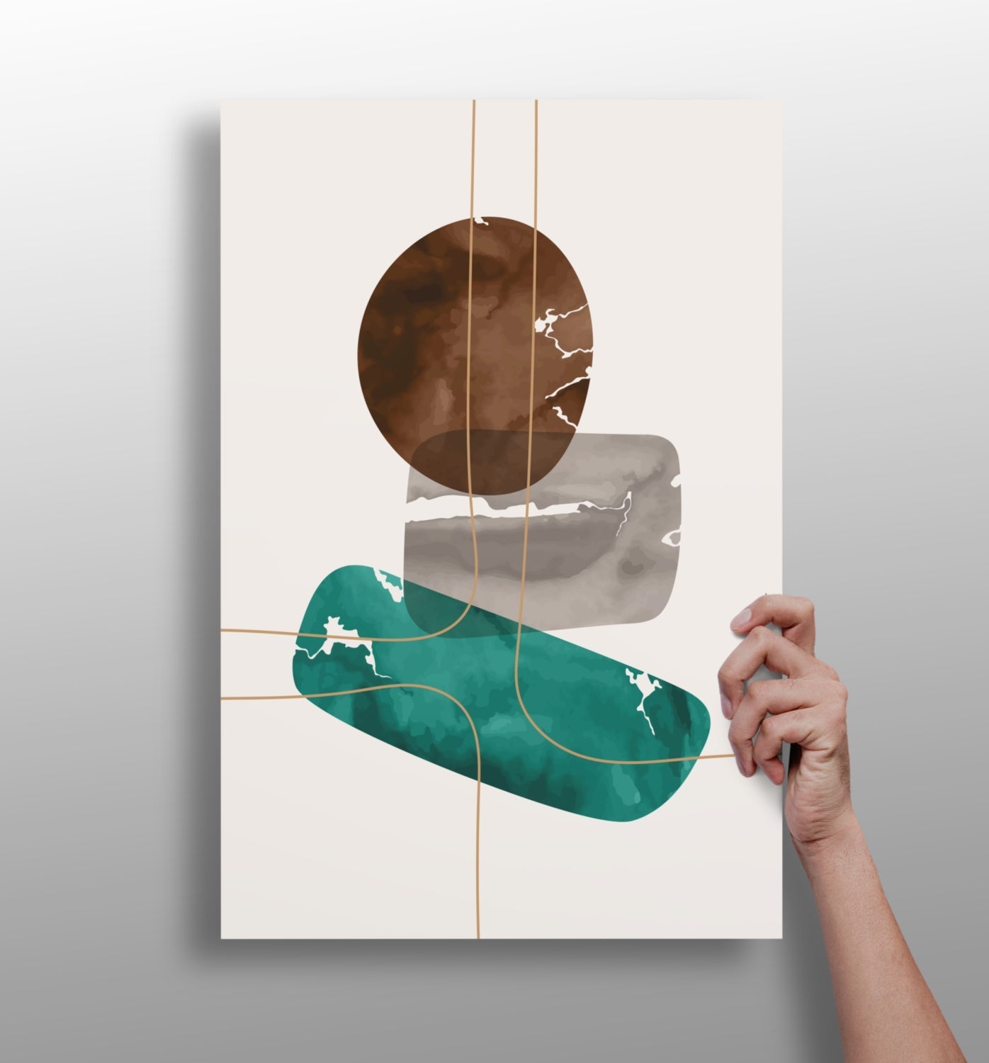 Brown Teal Stacked Stones Gold Lines Aluminum Print