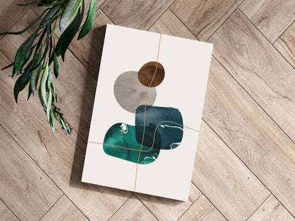 Teal Navy Rounded Shapes Gold Grid Lines Aluminum Print