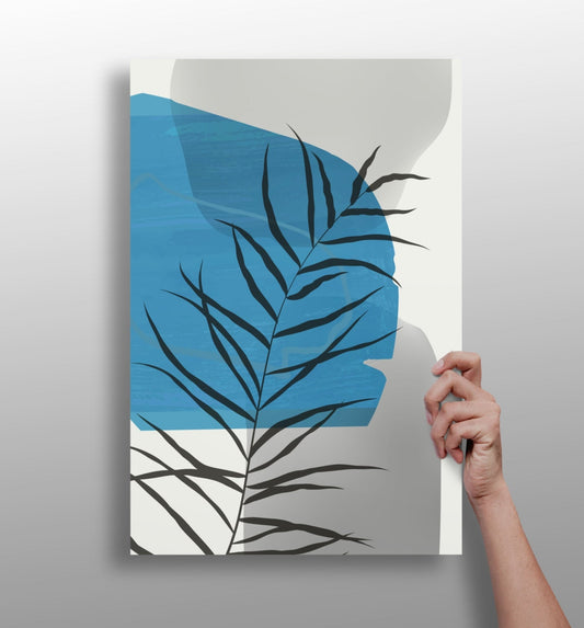 Blue Lagoon Palm Frond Shadow Aluminum Print