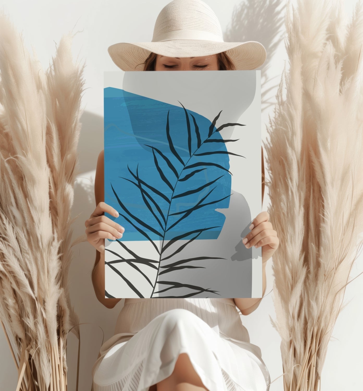 Blue Lagoon Palm Frond Shadow Aluminum Print