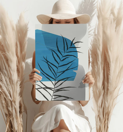 Blue Lagoon Palm Frond Shadow Aluminum Print