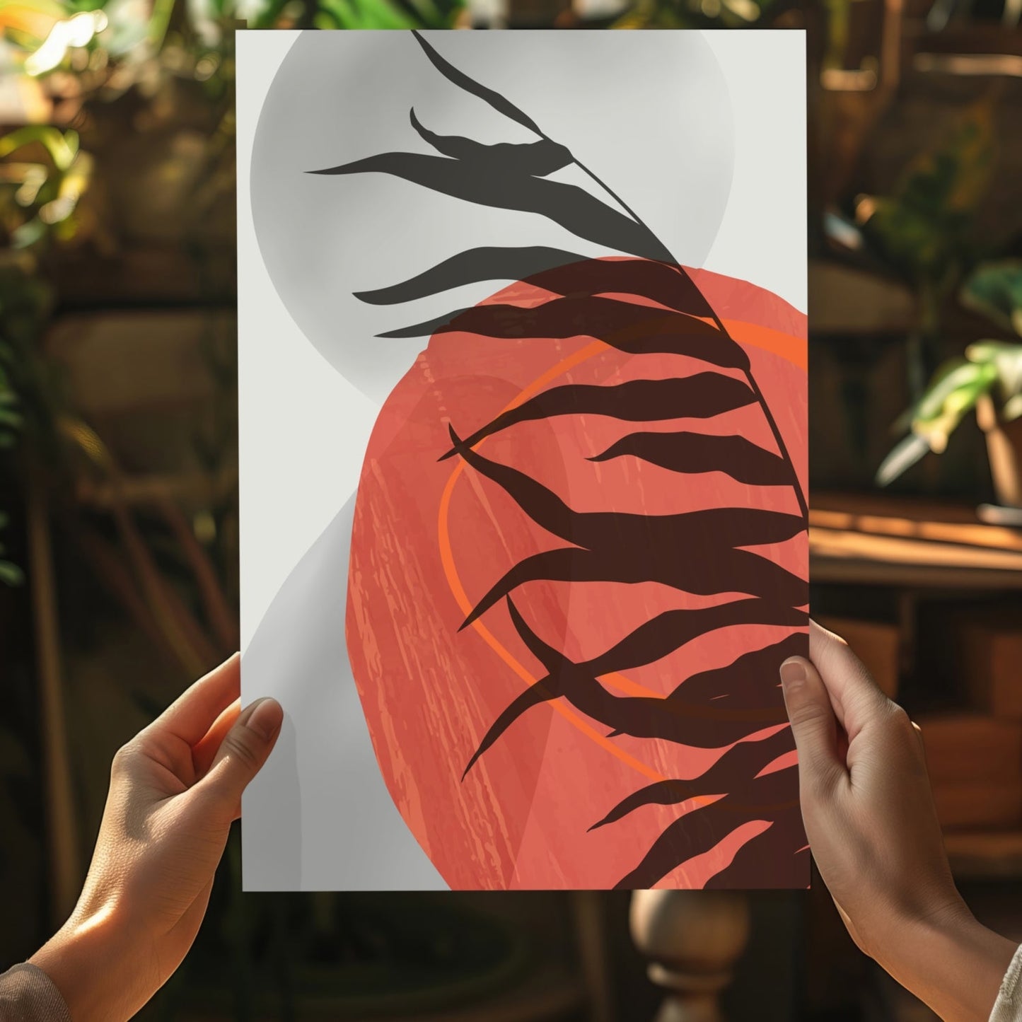 Terracotta Sun Fern Silhouette Aluminum Print
