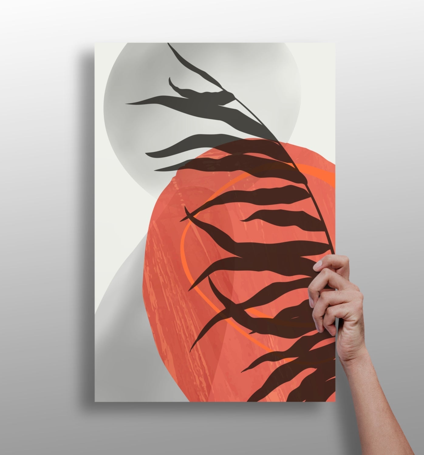 Terracotta Sun Fern Silhouette Aluminum Print