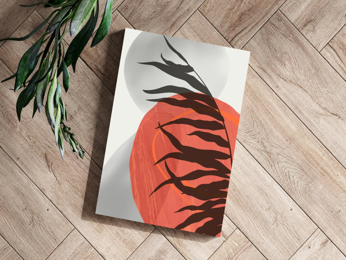 Terracotta Sun Fern Silhouette Aluminum Print