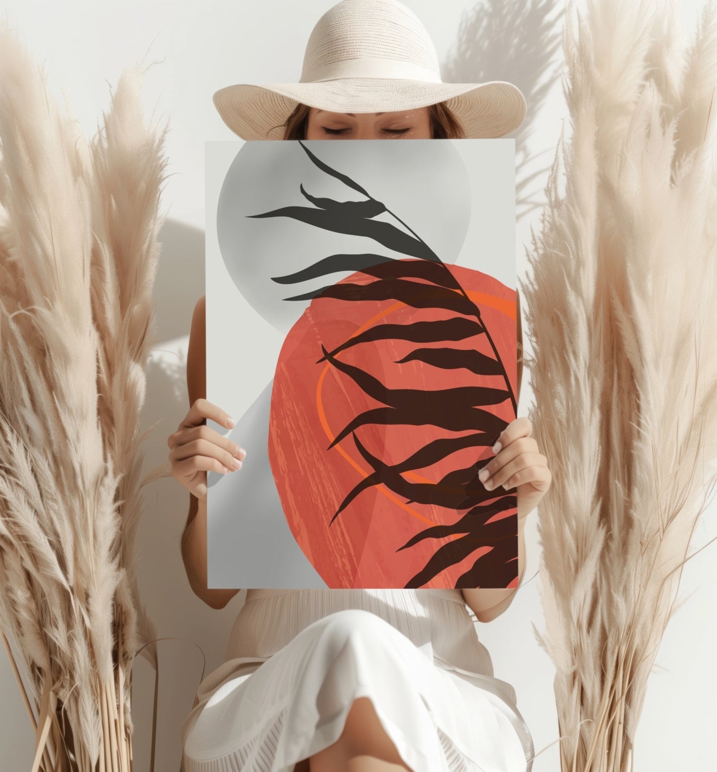 Terracotta Sun Fern Silhouette Aluminum Print