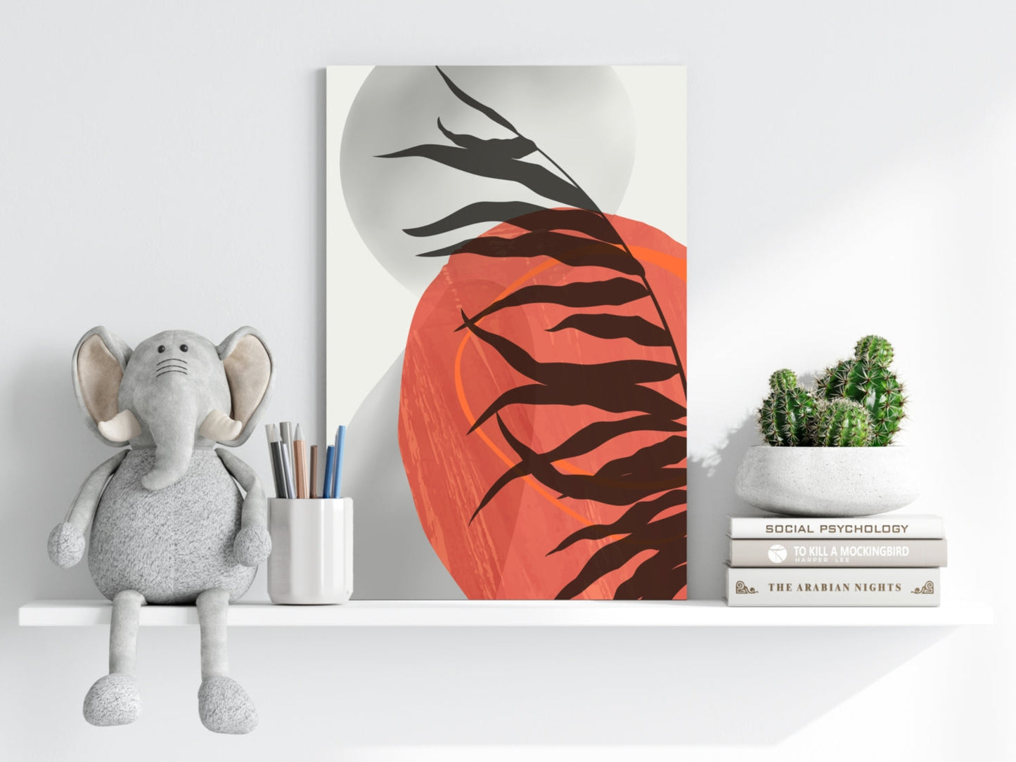 Terracotta Sun Fern Silhouette Aluminum Print