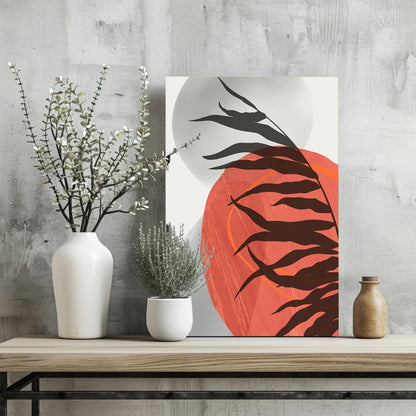 Terracotta Sun Fern Silhouette Aluminum Print