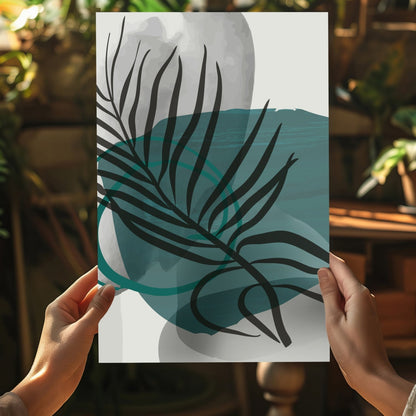 Teal Wash Fern Leaf Aluminum Print