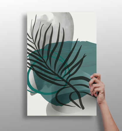 Teal Wash Fern Leaf Aluminum Print