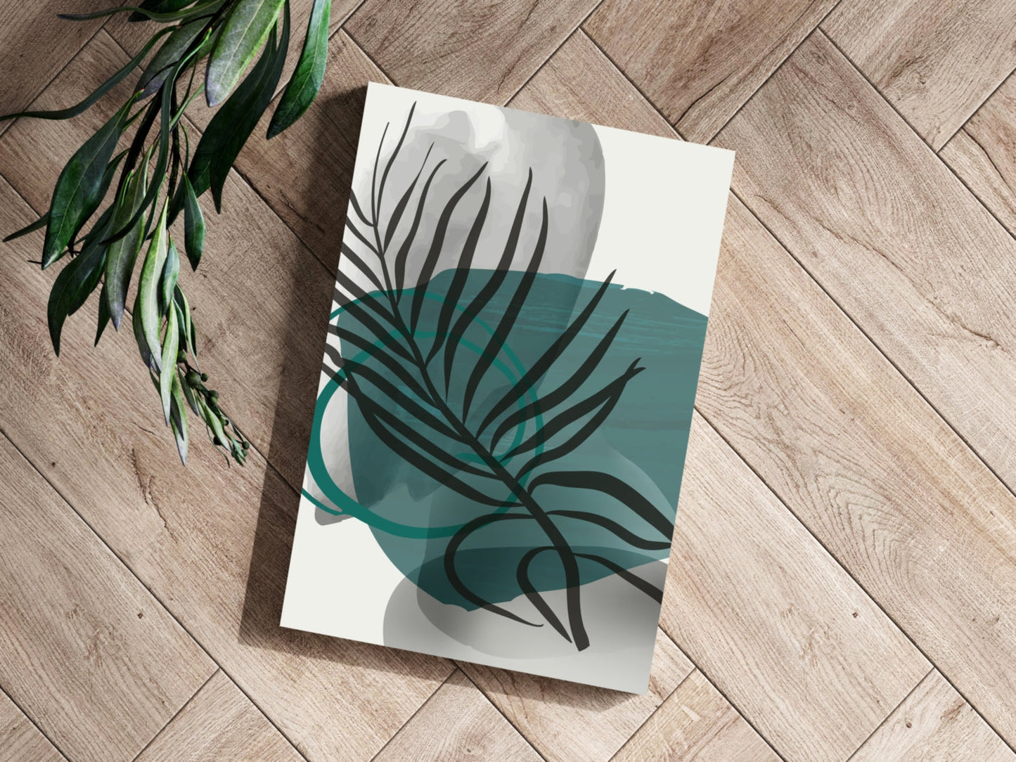 Teal Wash Fern Leaf Aluminum Print