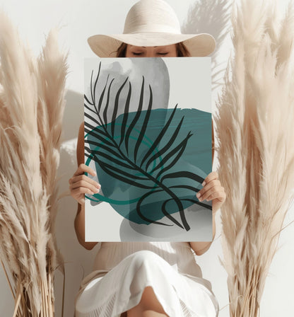 Teal Wash Fern Leaf Aluminum Print