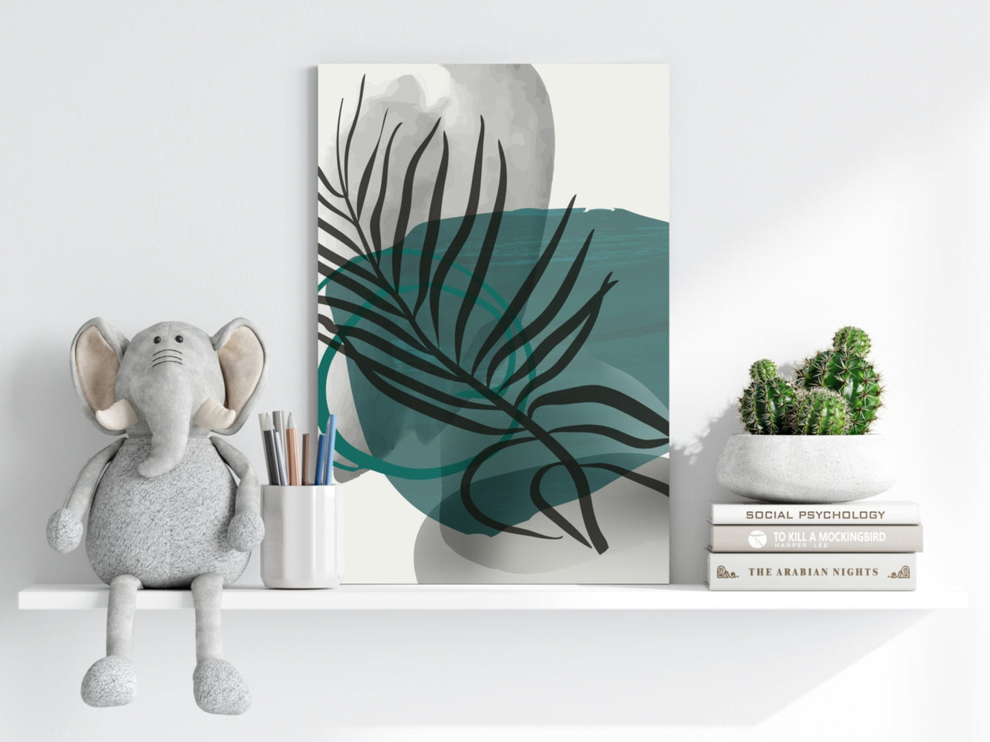 Teal Wash Fern Leaf Aluminum Print