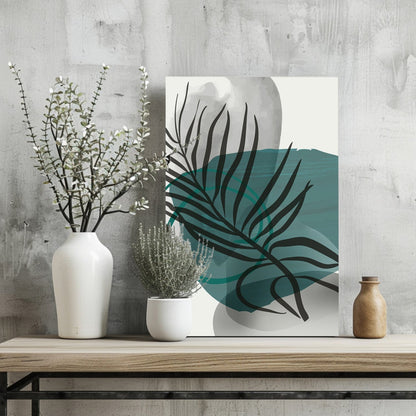 Teal Wash Fern Leaf Aluminum Print