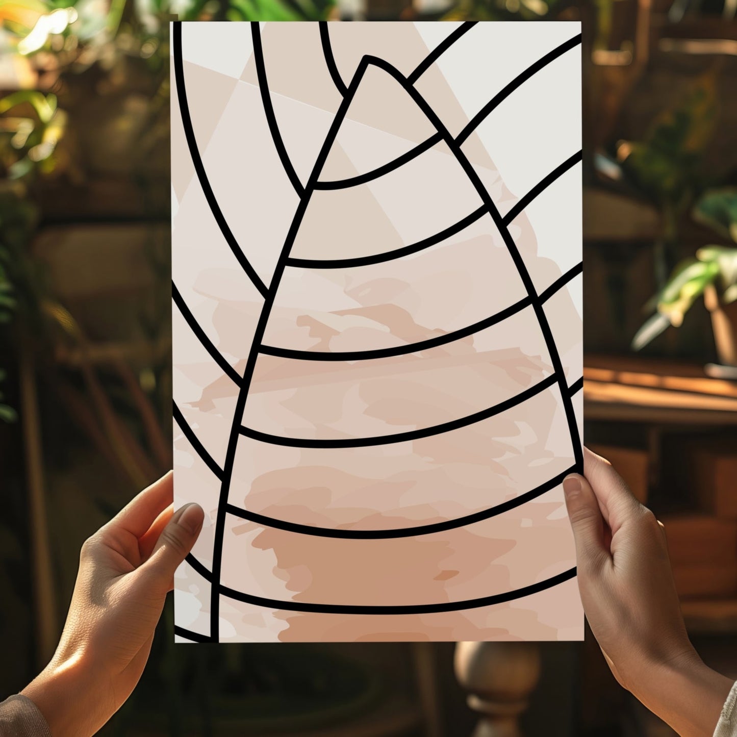 Blush Peach Leaf Vein Arcs Aluminum Print