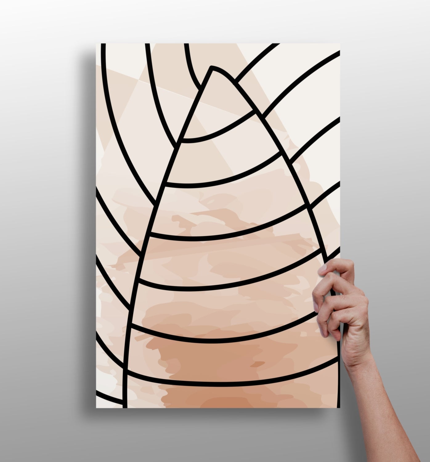 Blush Peach Leaf Vein Arcs Aluminum Print