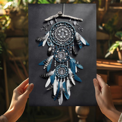 Teal Triple Hoop Driftwood Dreamcatcher Aluminum Print