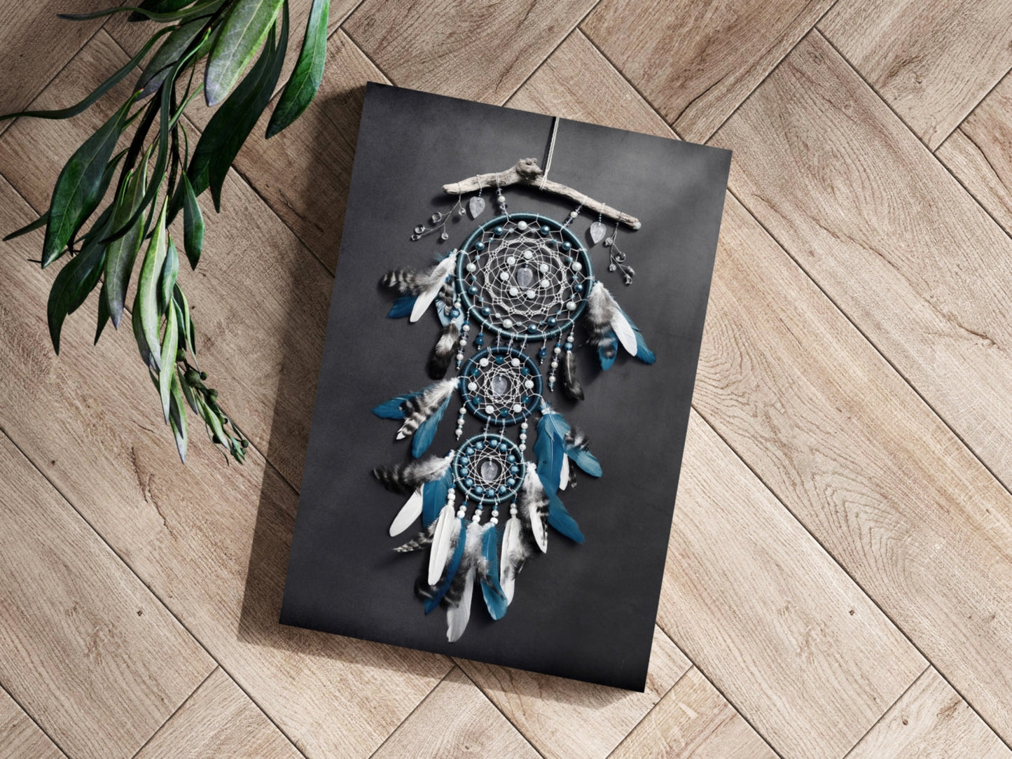 Teal Triple Hoop Driftwood Dreamcatcher Aluminum Print