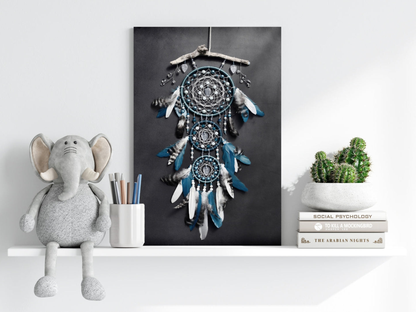 Teal Triple Hoop Driftwood Dreamcatcher Aluminum Print