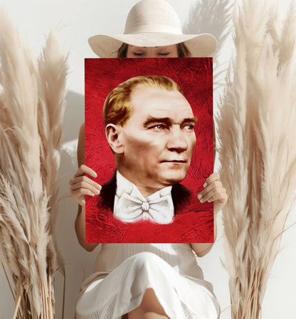 Ataturk Portrait Red Backdrop Aluminum Print